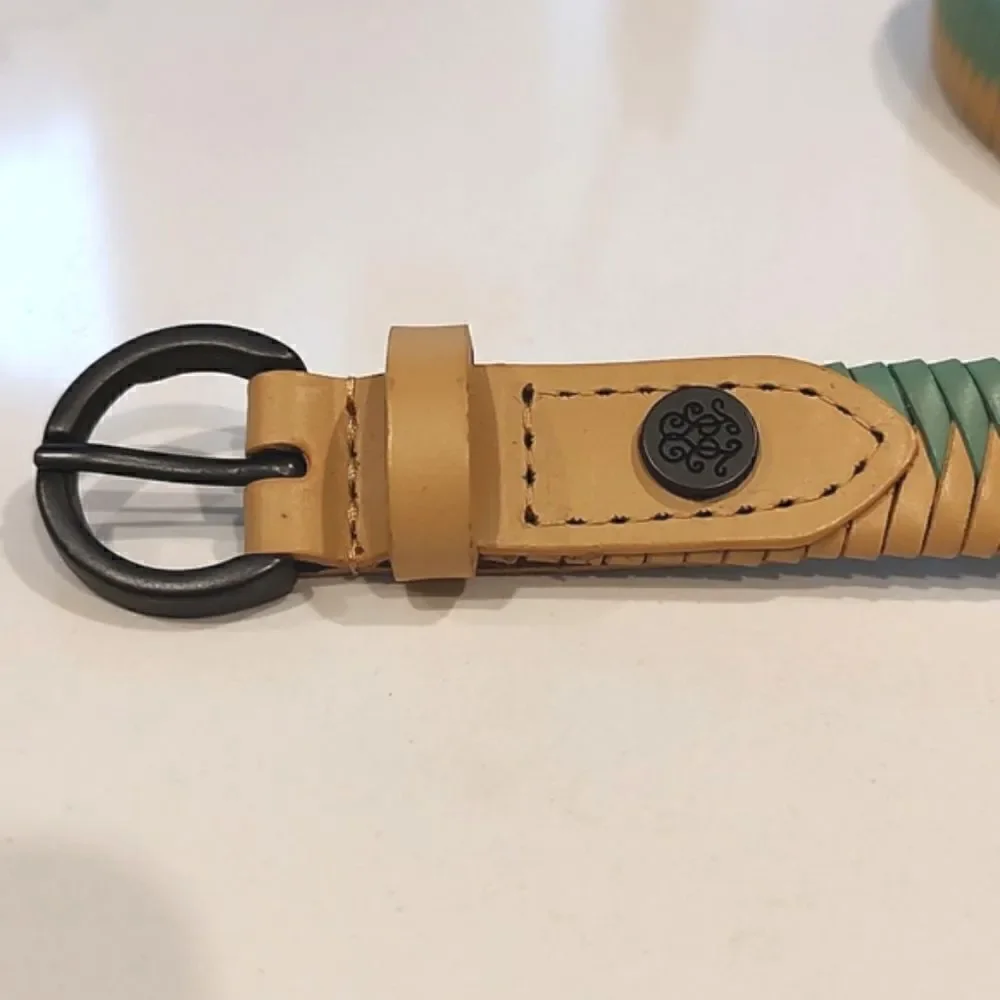 Women's 2-Tone Woven Belt Size XL Natural and Mint NWT